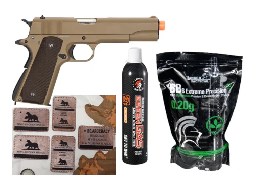 Golden Eagle IMF 3306 1911A1 Single Stack Semi-Auto GBB Metal Pistol, De Starter Kit