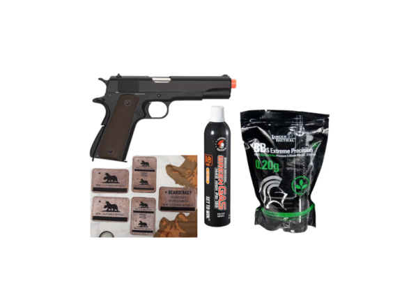Army Armament Full Metal R31 1911 Gas Blowback Airsoft Pistol w/ Silver Barrel (Black) Starter Kit